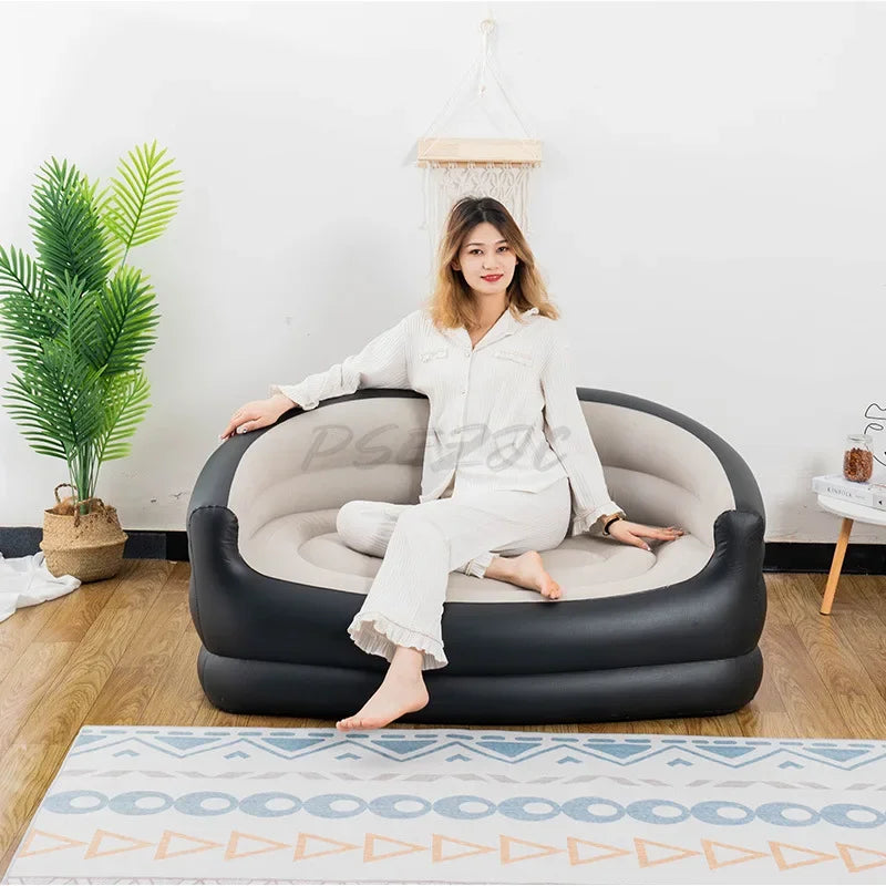 New Inflatable Lazy Sofa Double Lounge Chair for Lunch Break Enlarged Folding Leisure Sofa with Backrest and Armrests