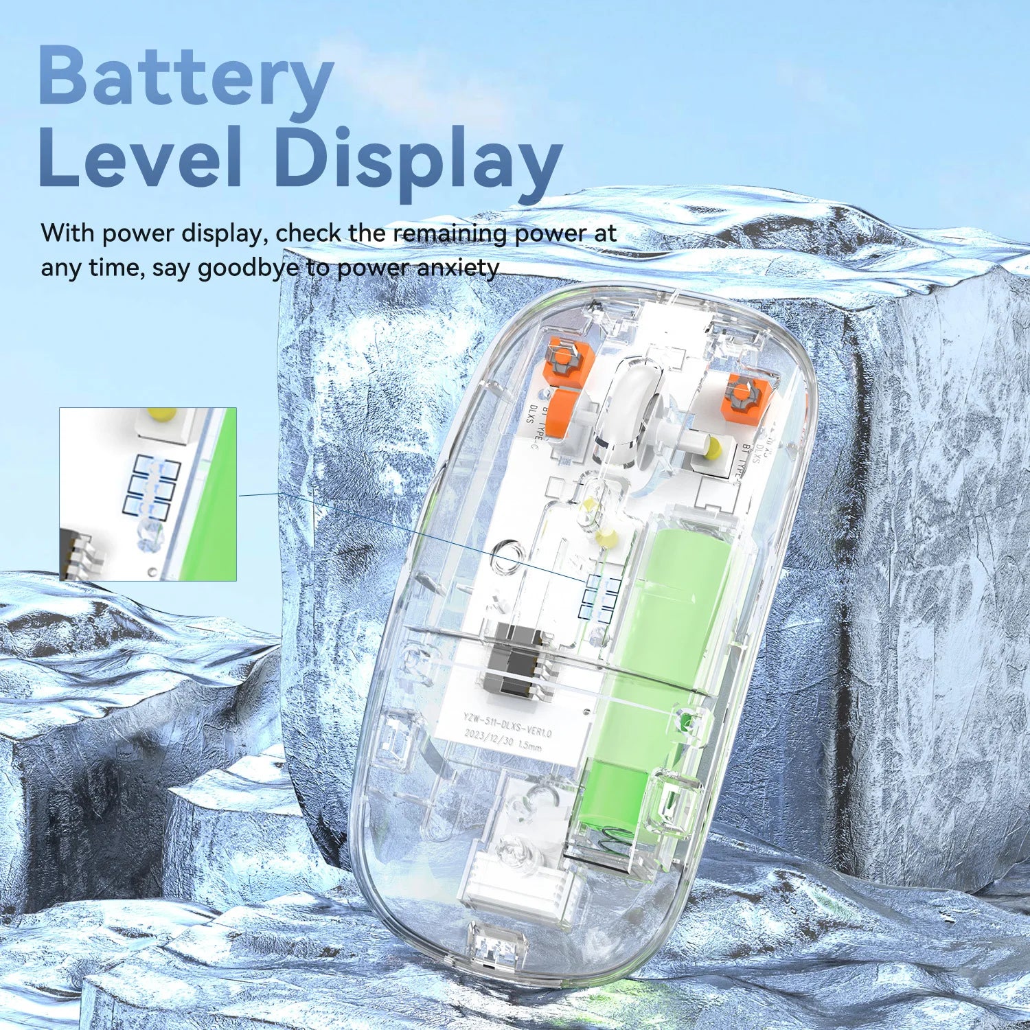 2.4G Wireless Bluetooth Mouse Mute Button Transparent Design Rechargeable Computer Gaming Mice for PC Laptop Tablet Home Office