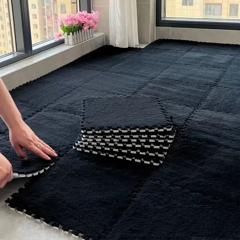 12Pcs Foam Puzzle Floor Mat Mat Interlocking Fluffy Playmat Plush Area Mat for Home Game Room Bedroom Decoration 30*30*1CM