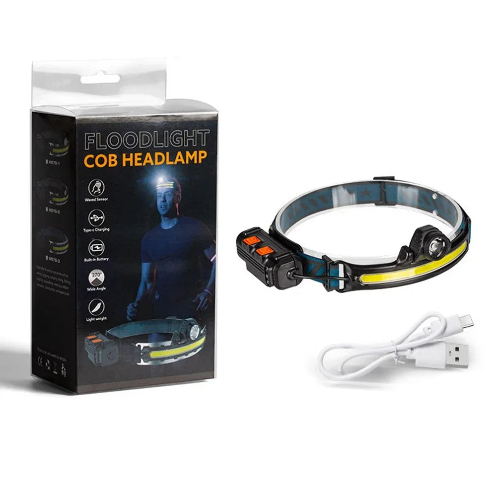 Induction LED Headlamp XPG+COB Wave Sensor Head Flashlight Super Bright USB Rechargeable Fishing Headlight Camping Lanterns