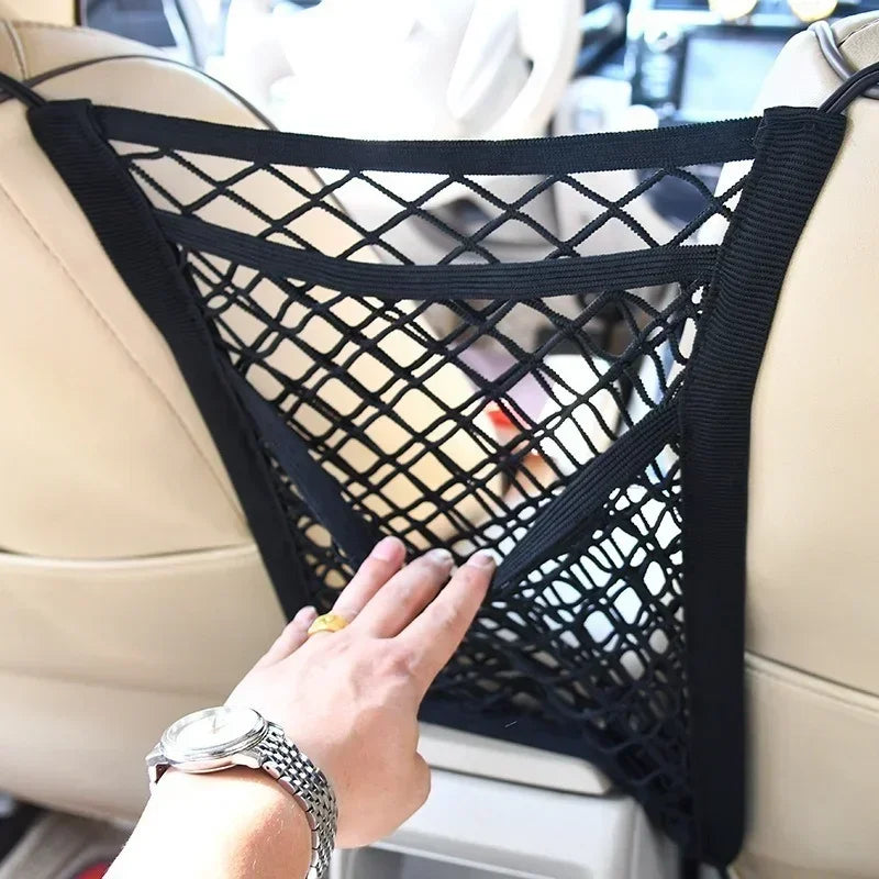 Car Storage Net Bag Multifunction Between Seats Car Divider Pet Barrier Stretchable Elastic Mesh Bag Organizer Auto Accessories