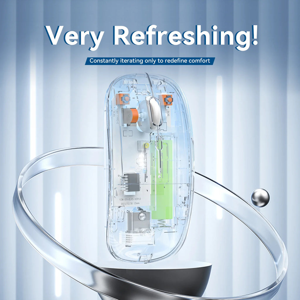 2.4G Wireless Bluetooth Mouse Mute Button Transparent Design Rechargeable Computer Gaming Mice for PC Laptop Tablet Home Office