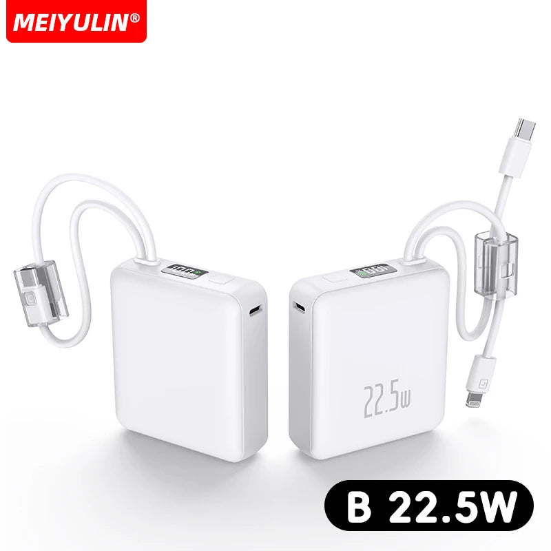 10000mAh Power Bank Large Capacity External Battery Built-in Type-C Cable Portable Lanyard Powerbank For iPhone Samsung