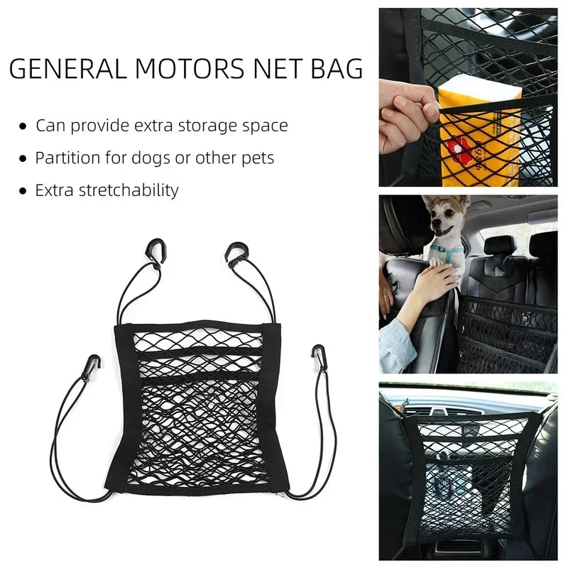 Car Storage Net Bag Multifunction Between Seats Car Divider Pet Barrier Stretchable Elastic Mesh Bag Organizer Auto Accessories