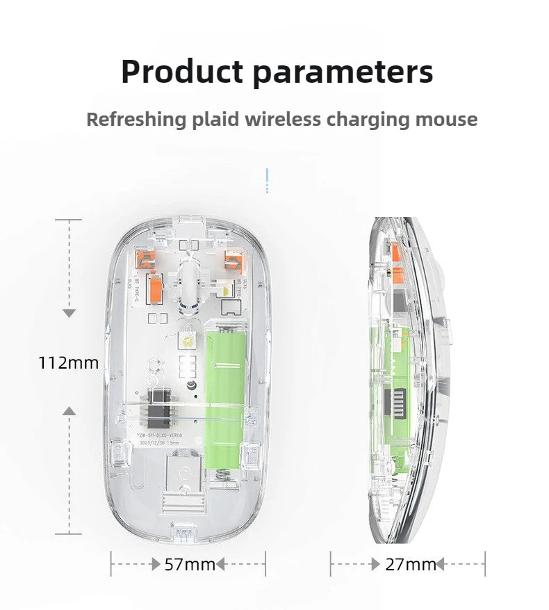 2.4G Wireless Bluetooth Mouse Mute Button Transparent Design Rechargeable Computer Gaming Mice for PC Laptop Tablet Home Office