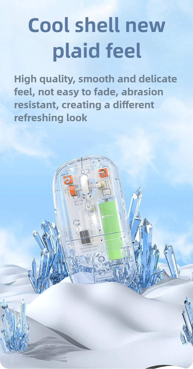 2.4G Wireless Bluetooth Mouse Mute Button Transparent Design Rechargeable Computer Gaming Mice for PC Laptop Tablet Home Office